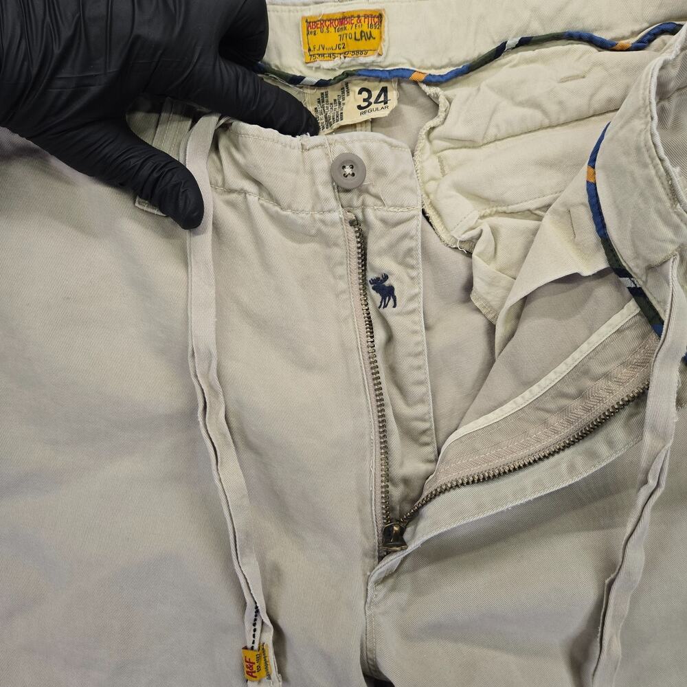 VTG Abercrombie Fitch Pants Officer Chino Men 34x30 Khaki Drawstring Preppy Y2k - Picture 2 of 16